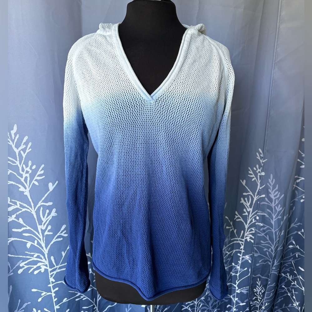 Caribbean Joe White-Blue Ombré Cotton Crochet Top